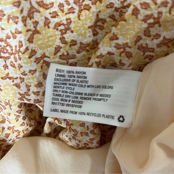 UNIVERSAL THREAD Women Midi Dress Smocking Cap Ruffle Sleeves Mustard Floral XS - Picture 11 of 14